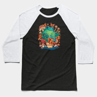 Frog sitting on a Mushroom with Butterflies Baseball T-Shirt